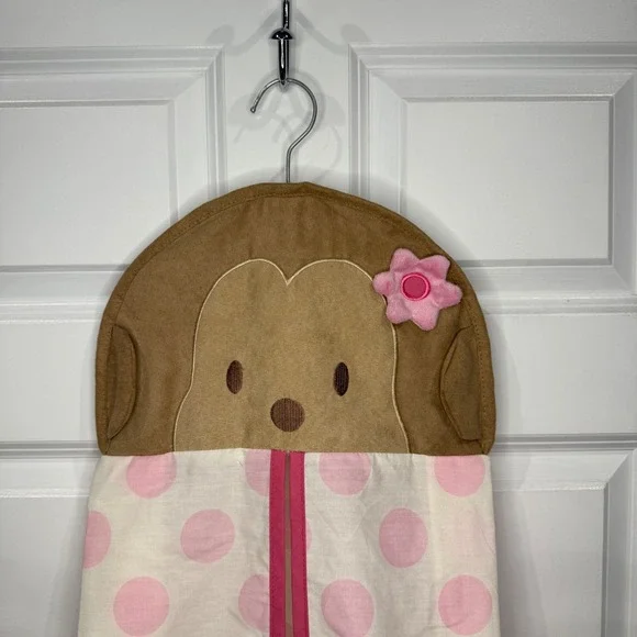 Monkey Nursery Diaper Stacker Hanging Organizer Pink Polka Dot Zebra Print - Picture 2 of 7
